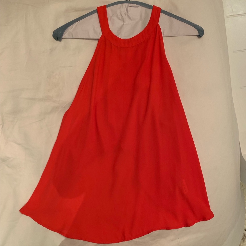 Red silk asymmetrical shirt top
